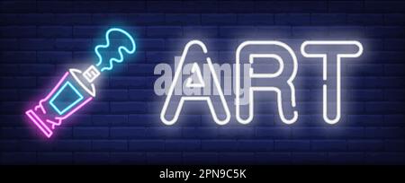 Art neon text with open paint tube Stock Vector