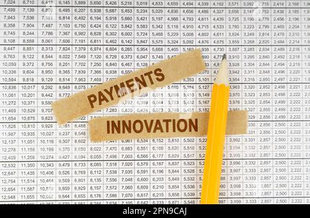 Business concept. On the documents with reports are a pencil and strips of paper with the inscription - Payments innovation Stock Photo