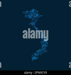 Vietnam dotted glowing map. Shape of the country with blue bright bulbs. Vector illustration. Stock Vector