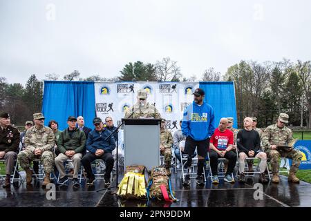 2023, April, 16th. Massachusetts. 10th Anniversary of Military Friends Foundation’s Tough Ruck Marathon, organized with the Boston Marathon Assoc. Stock Photo