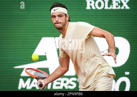 Roquebrune-Cap-Martin, France, France. 15th Apr, 2023. Taylor FRITZ of United States during the Day seven of Rolex Monte-Carlo Masters 2023, ATP Masters 1000 tennis tournament at Monte-Carlo Country Club on April 15, 2023 in Roquebrune-Cap-Martin, France. (Credit Image: © Matthieu Mirville/ZUMA Press Wire) EDITORIAL USAGE ONLY! Not for Commercial USAGE! Stock Photo