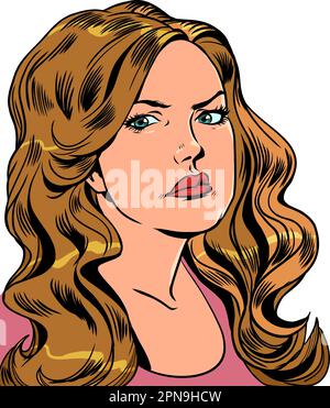 Frustration with the situation, sadness from the actions of others. The girl looks unhappy. Stock Vector