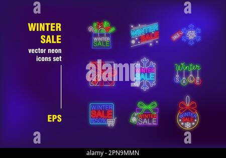 Winter sale neon signs set Stock Vector