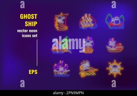 Ghost ships neon signs set Stock Vector