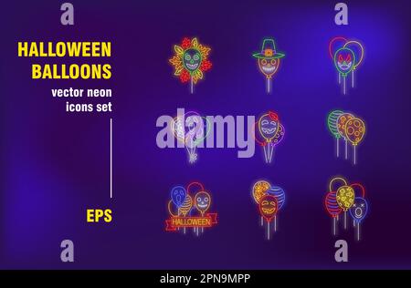 Halloween balloons neon signs set Stock Vector