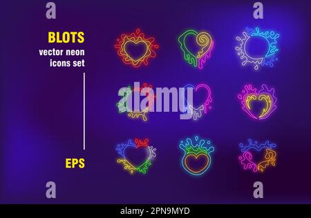 Heart blots set in neon style Stock Vector