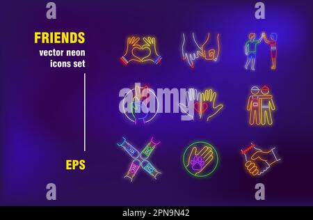 Friends neon signs set Stock Vector