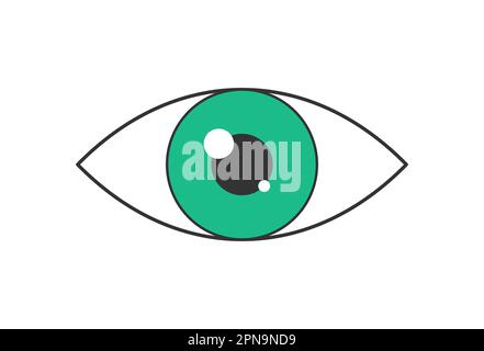 Retro boho open green eye. Psychedelic groovy hippie style badge. Vintage hippy crazy esoteric pupil sticker design. Abstract 60s, 70s, 80s trendy y2k vector eps illustration Stock Vector