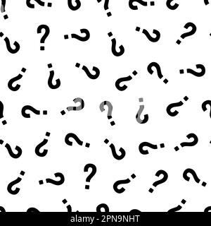 Question mark seamless pattern. Repeating interrogation patern. Black simple quastion on white sample background. Repeated modern wallpaper guess Stock Vector
