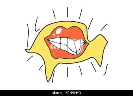 Retro groovy melted eye with pink lipstick female mouth. Psychedelic hippie style bizarre design. Vintage hippy crazy melting liquid kiss pupil EPS sticker. Abstract 60s, 70s trendy y2k trippy pop art Stock Vector