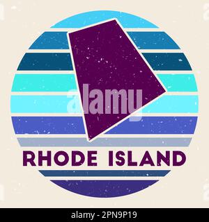 Rhode Island logo. Sign with the map of US state and colored stripes, vector illustration. Stock Vector