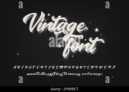 Vintage Font. 3d Effect Design Letters. Retro Movie Typography. Hand Drawn Style Vector Font. Stock Vector