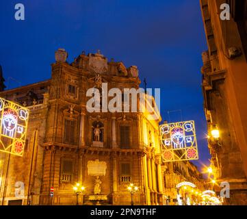 Building of the Quattro Canti, officially known as Piazza Vigliena, is a Baroque square in Palermo, Sicily, Italy Stock Photo