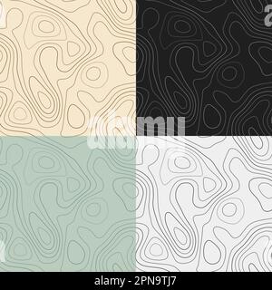 Topography patterns. Seamless elevation map tiles. Beautiful isoline background. Stylish tileable patterns. Vector illustration. Stock Vector