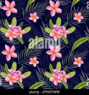 Seamless pattern with watercolor tropical flowers, leaves and plants. Hand painted jungle paradise background perfect for textile and scrapbooking. Stock Photo