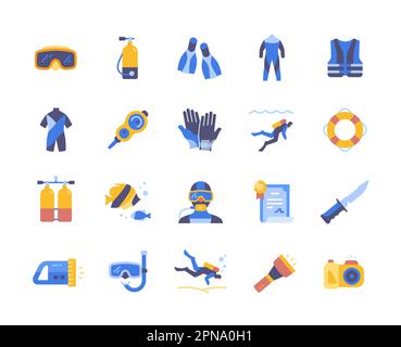 Diving color icons set Stock Vector