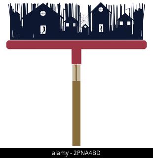 Spring cleaning is the theme of design in a push broom that shows people cleaning their homes. This is a vector. Stock Vector