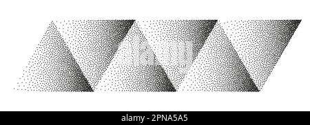 Dotwork triangle pattern frame shape. Halftone triangle abstract black background geometric texture grain spray. Stock Vector