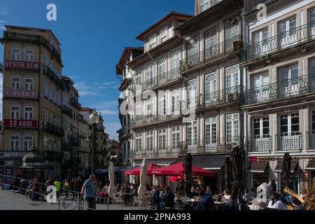 Oporto, Portugal. February 13, 2023. Typical building facades in Rua das Flores, Flowers street Stock Photo