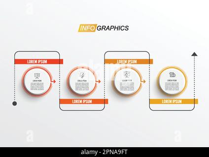 Thin line minimal infographic design template with 4 options or steps. Can be used for process diagram, presentations, workflow layout, banner, flow c Stock Vector