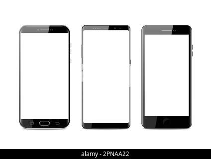 New realistic mobile black smartphone modern style. Vector smartphone isolated on white background. set of vector mockups. Stock Vector