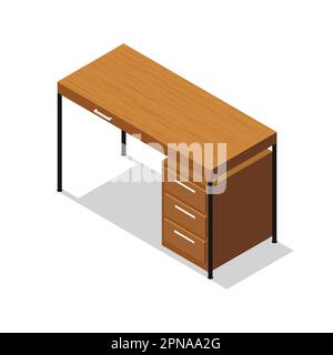 Isometric office table on white background. Stock Vector