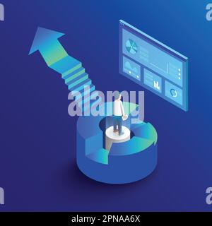 Isometric 3d business vector infographic with diagrams and charts. Concept and planning. Manangement and advertising. information web design. Stock Vector