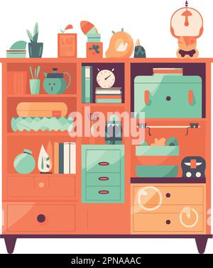 Domestic kitchen shelf decoration Stock Vector