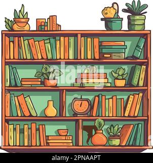 bookshelf decoration with literature collection Stock Vector