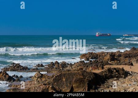 Oporto, Portugal. February 15, 2023. Atlantic Ocean and a beach with rocks in Oporto Stock Photo