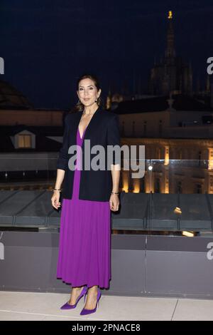 Milan, Italy. 17th Apr, 2023. Crown Princess Mary of Denmark poses before a dinner at Horse Restaurant during Milan furniture exhibition, Milan, April 17th, 2023. Photo by Marco Piovanotto/ABACAPRESS.COM Credit: Abaca Press/Alamy Live News Stock Photo