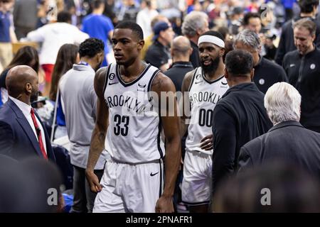 Philadelphia, United States Of America. 17th April, 2023. Philadelphia, United States of America, April 17th 2023: Nic Claxton (33 Nets) returns to the locker room at half time during game two of the National Basketball League first round playoff game between the Philadelphia 76ers and the Brooklyn Nets at the Wells Fargo Center in Philadelphia, Pennsylvania, United States (NO COMMERCIAL USAGE). (Colleen Claggett/SPP) Credit: SPP Sport Press Photo. /Alamy Live News Stock Photo