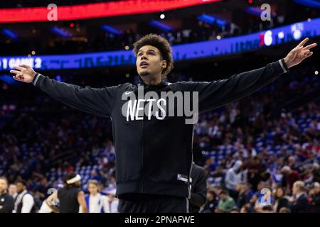 Philadelphia, United States Of America. 17th April, 2023. Philadelphia, United States of America, April 17th 2023: Cameron Johnson (@ Nets) reacts during warmups prior to game two of the National Basketball League first round playoff game between the Philadelphia 76ers and the Brooklyn Nets at the Wells Fargo Center in Philadelphia, Pennsylvania, United States (NO COMMERCIAL USAGE). (Colleen Claggett/SPP) Credit: SPP Sport Press Photo. /Alamy Live News Stock Photo