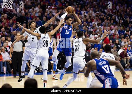 Philadelphia, United States Of America. 17th April, 2023. Philadelphia, United States of America, April 17th 2023: Tobias Harris (12 Sixers) passes the ball during game two of the National Basketball League first round playoff game between the Philadelphia 76ers and the Brooklyn Nets at the Wells Fargo Center in Philadelphia, Pennsylvania, United States (NO COMMERCIAL USAGE). (Colleen Claggett/SPP) Credit: SPP Sport Press Photo. /Alamy Live News Stock Photo