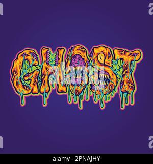 Creepy ghost typeface with monster text effect illustrations vector for your work logo, merchandise t-shirt, stickers and label designs, poster Stock Vector