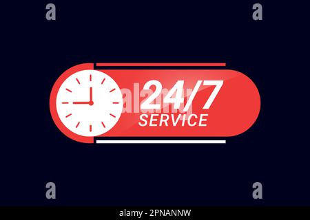 24 hour and 7 days service banner with clock vector Stock Vector