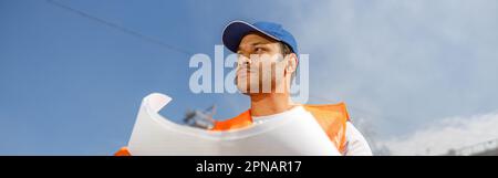 Young foreman working at construction material factory Stock Photo