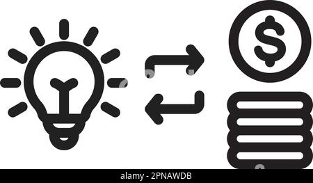 Convert Idea into Money icon vector image. Suitable for mobile apps, web apps and print media. Stock Vector