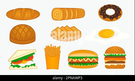Bread fries burger and other fast food food vector illustration Stock Vector