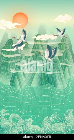 Vector illustration of Chinese style landscape Stock Vector