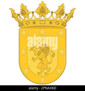 Vector design of the Coat of Arms of the capital city of Santiago Chile. Shield of Santiago Chile with rampant lion holding a sword Stock Vector