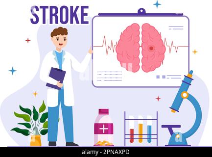 Human Brain Stroke Vector Illustration with Scientific Medical, Hemorrhage and Pain Point in Flat Cartoon Hand Drawn Landing Page Templates Stock Vector