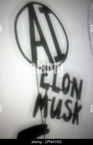 Shadows on a wall representing the dangers of AI, Artificial Intelligence, Chat GPT and the dominance of Elon Musk, London, UK. Stock Photo