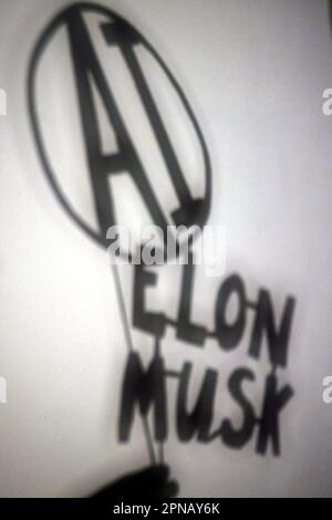 Shadows on a wall representing the dangers of AI, Artificial Intelligence, Chat GPT and the dominance of Elon Musk, London, UK. Stock Photo
