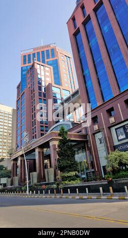 Bangalore,Karnataka,India-April 18 2023: View of Beautiful architecture of UB City. Awesome shopping mall with iconic cityscape skyscrapers Stock Photo