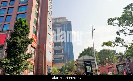 Bangalore,Karnataka,India-April 18 2023: View of Beautiful architecture of UB City. Awesome shopping mall with iconic cityscape skyscrapers Stock Photo