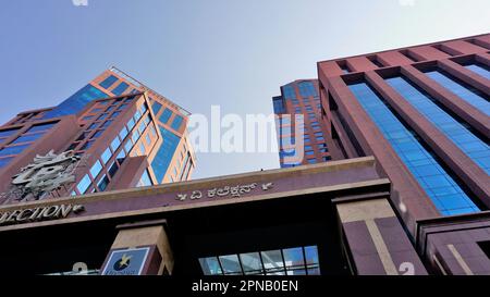 Bangalore,Karnataka,India-April 18 2023: View of Beautiful architecture of UB City. Awesome shopping mall with iconic cityscape skyscrapers Stock Photo