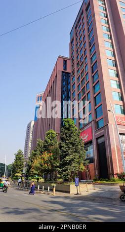 Bangalore,Karnataka,India-April 18 2023: View of Beautiful architecture of UB City. Awesome shopping mall with iconic cityscape skyscrapers Stock Photo