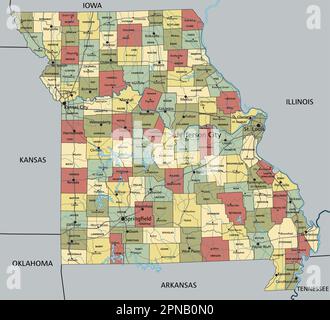 Missouri - Highly detailed editable political map with labeling Stock ...