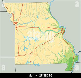 High detailed Missouri physical map Stock Vector Image & Art - Alamy